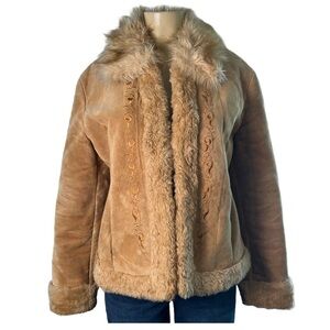 Vintage Guess Leather Suede Faux Fur Jacket Coat PennyLane Style Boho size M